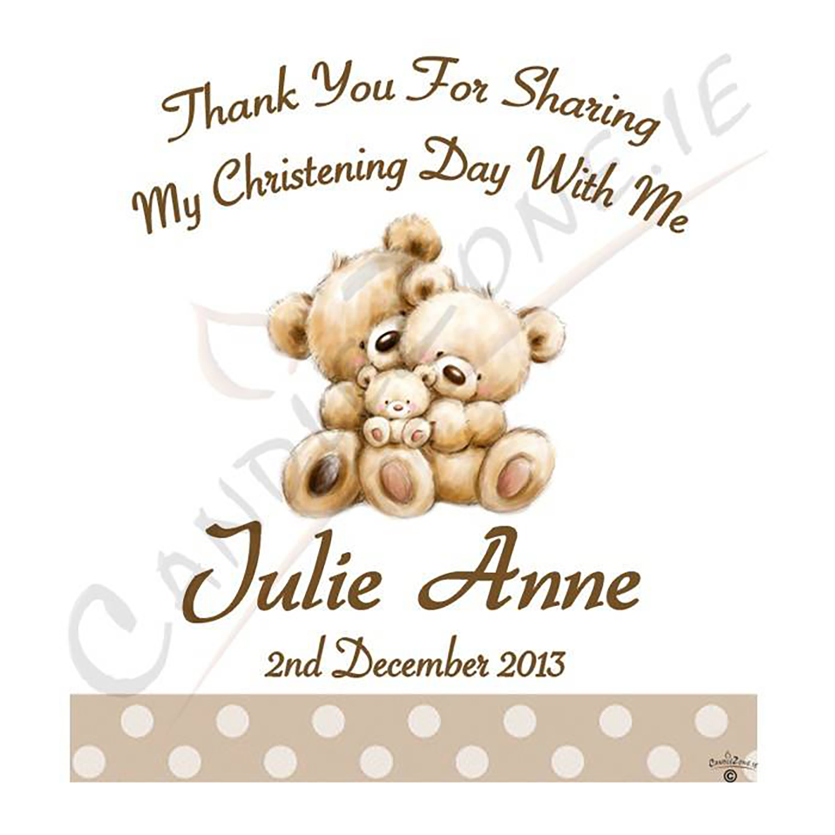 Thank you Christening Favour - Teddy & Bubbles Brown