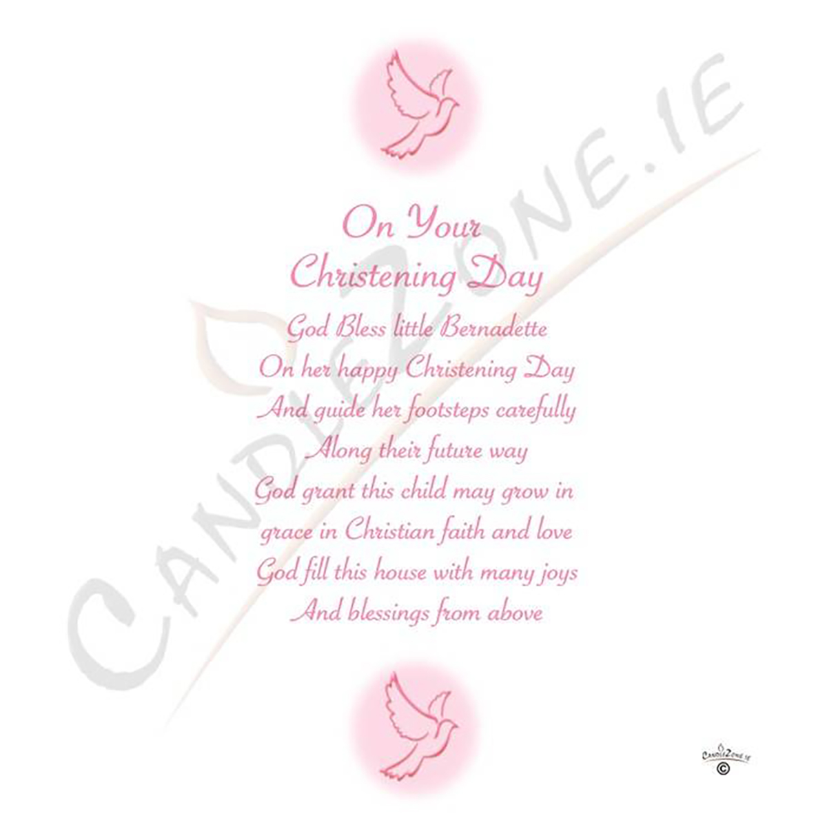 Customised Girls Christening Candle - Flying Dove Pink with Photo
