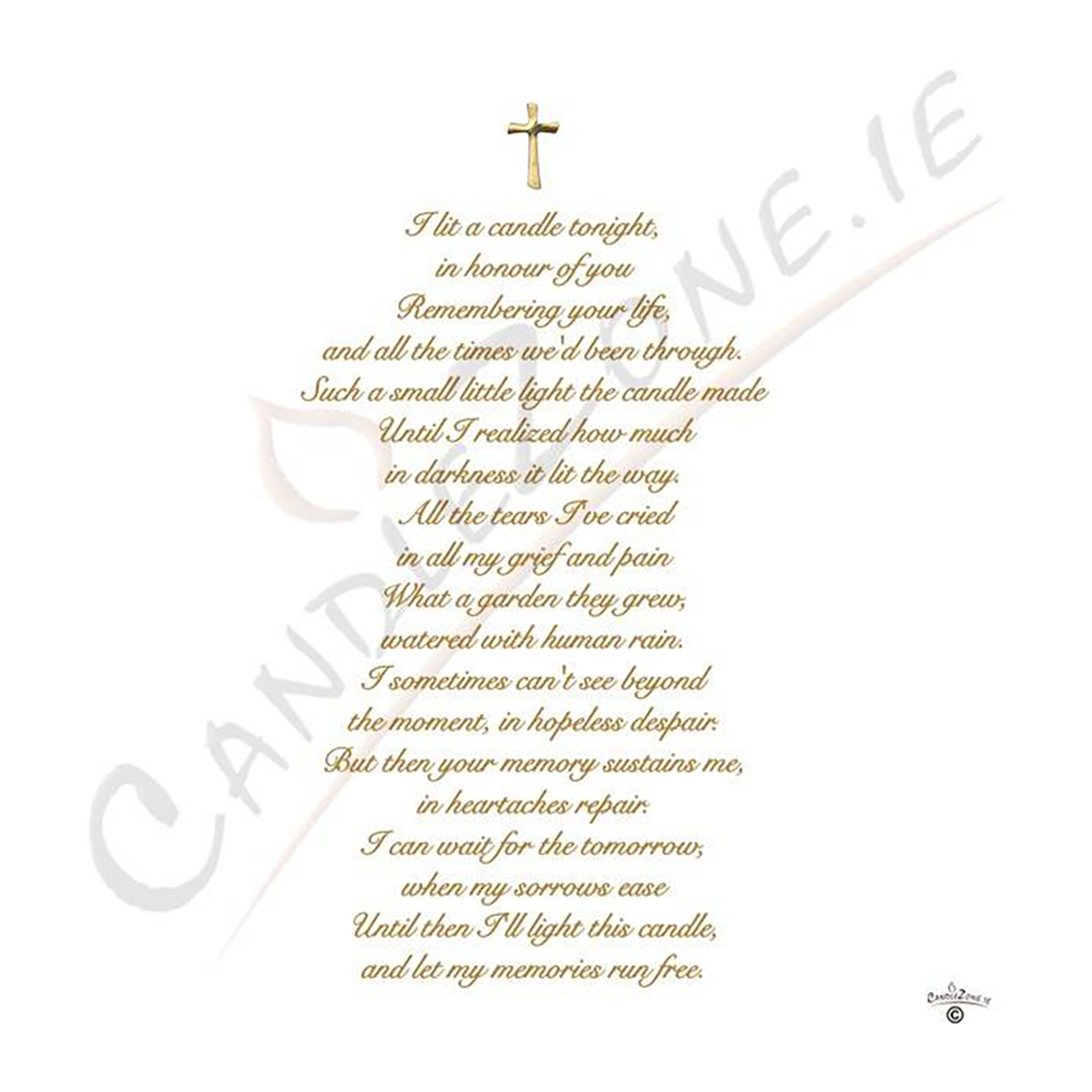 Customised Remembrance Candle - Calla Lillies & Cross Gold