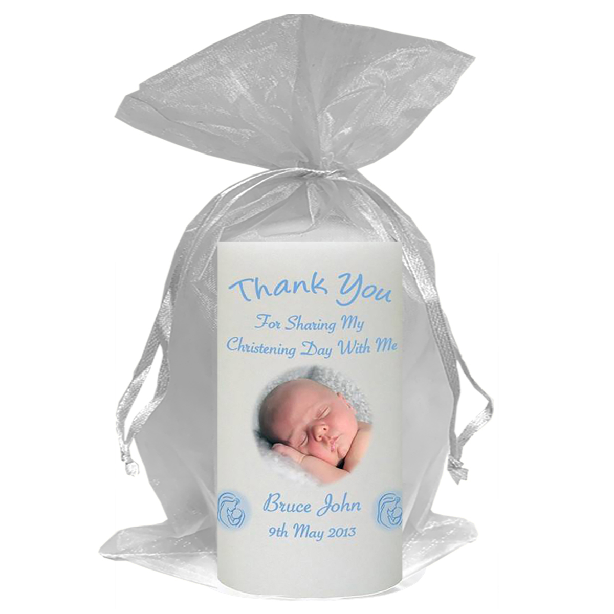 Thank you Christening Favour - Mother & Child Blue with Photo