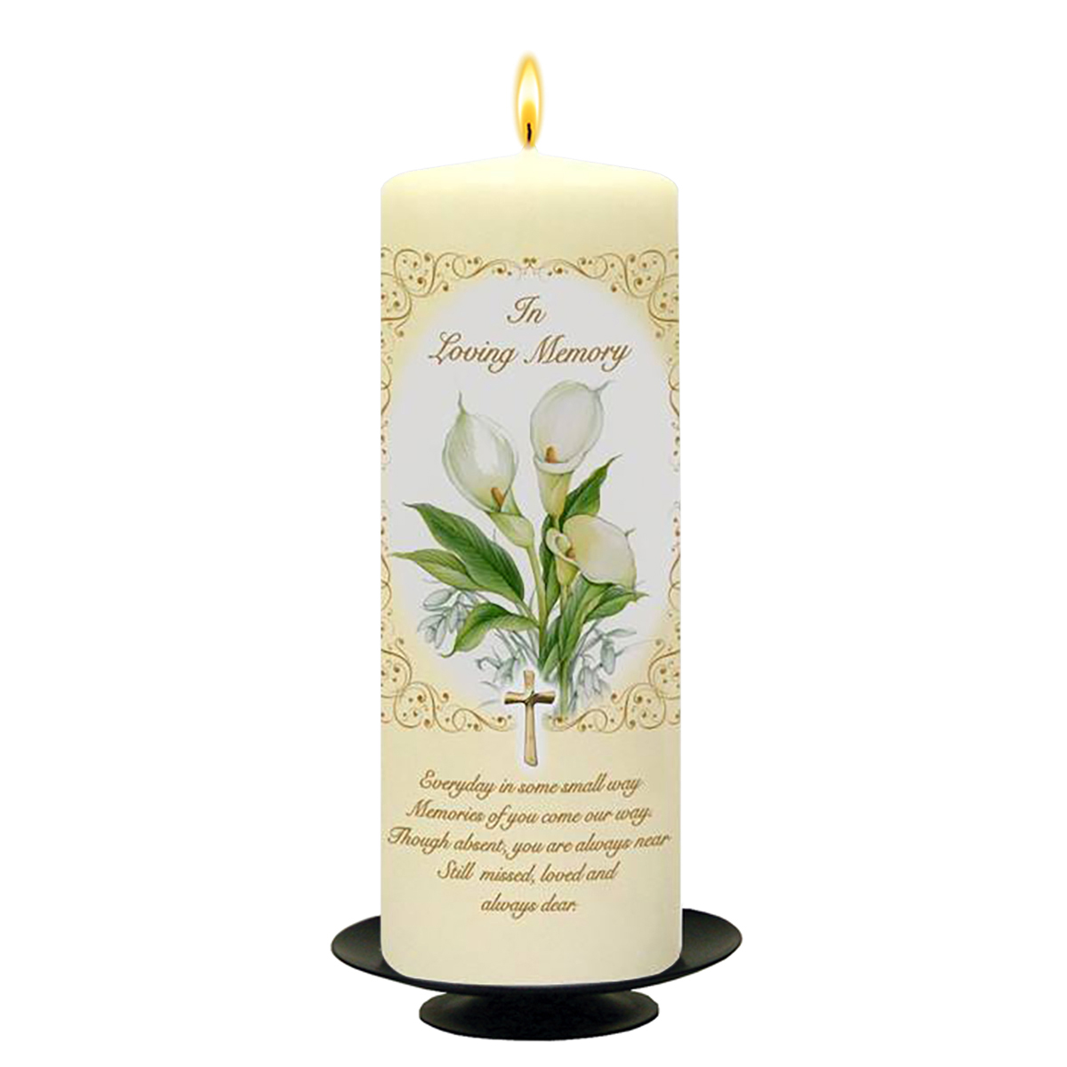 Customised Remembrance Candle - Calla Lillies & Cross Gold