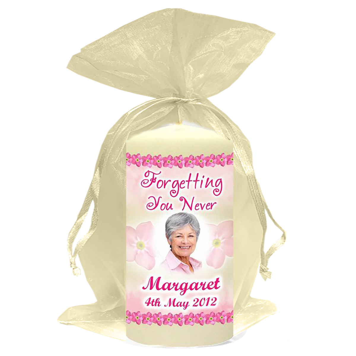 Customised Remembrance Favour Candle - Forget Me Not Pink with Photo