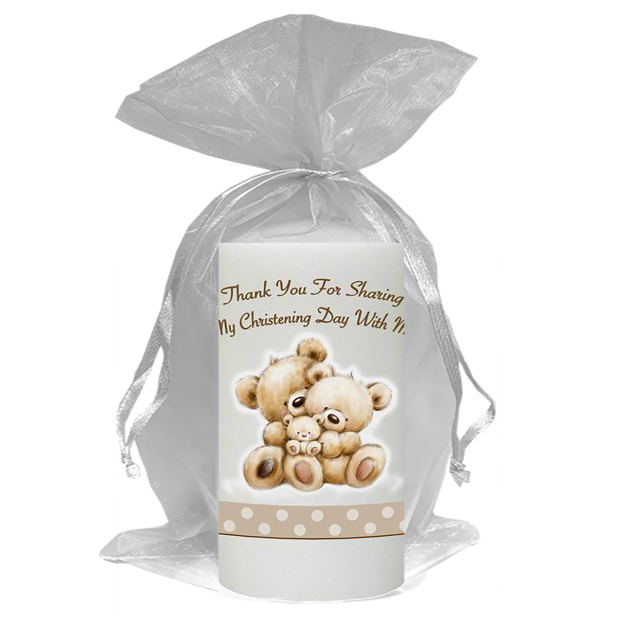 Customised Christening Candle - Teddy & Bubbles Brown