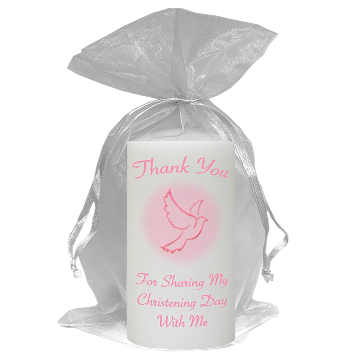 Customised Girls Christening Candle - Flying Dove Pink