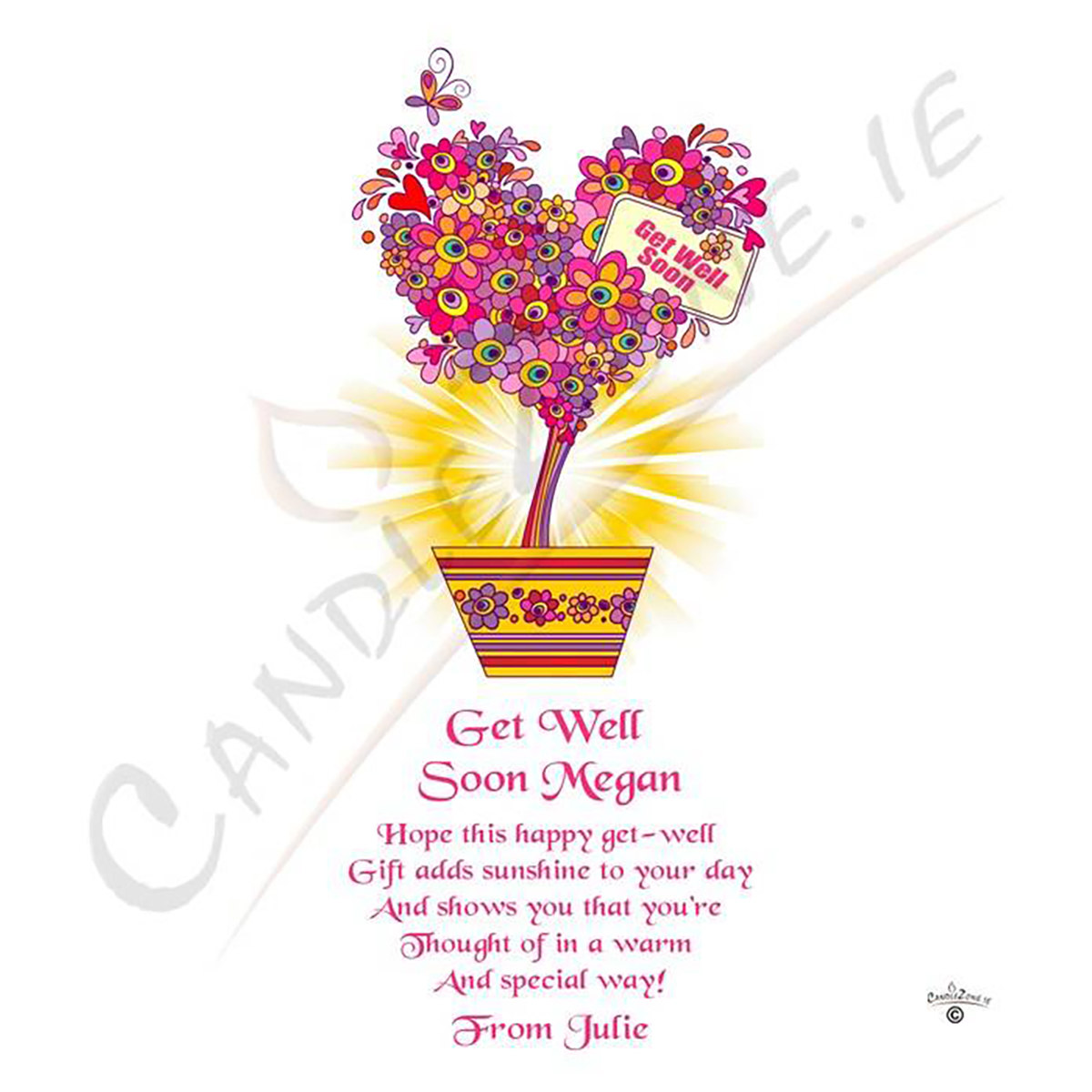 Customised Get Well Soon Candle Gift - Love Heart Flowers