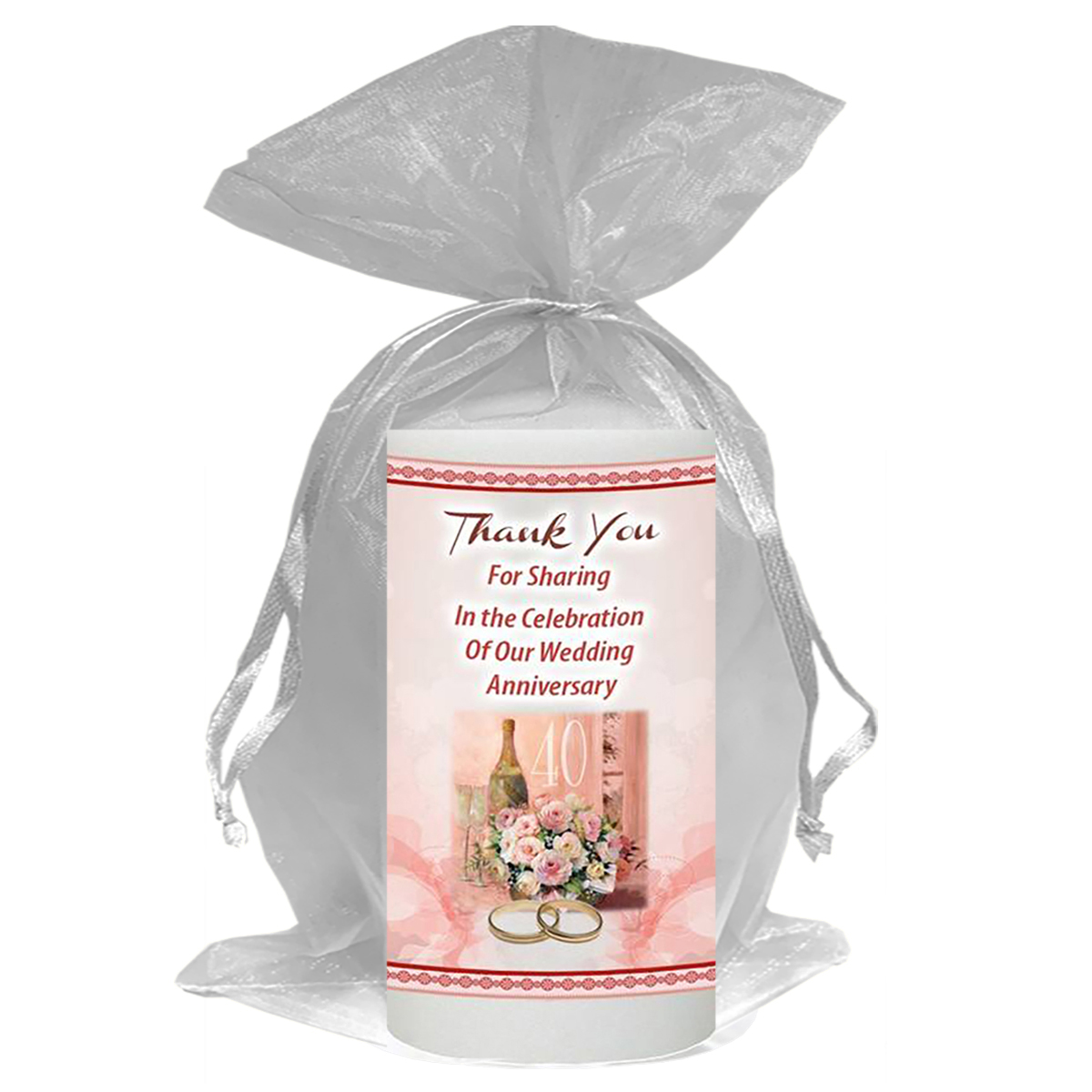 Customised Wedding Anniversary Favour Candle - Happy Anniversary - Flowers & Ring