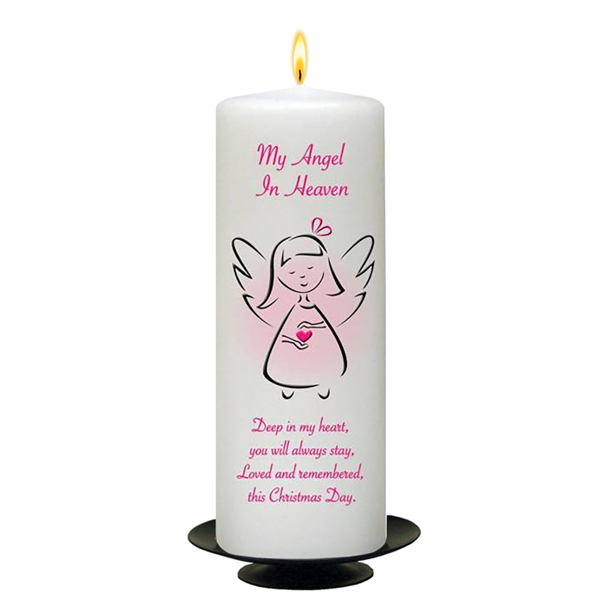Customised Christmas Remembrance Candle - Pink Angel Heart