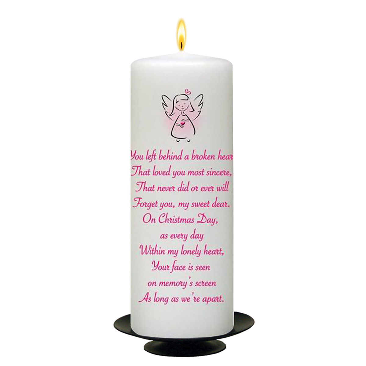 Customised Christmas Remembrance Candle - Pink Angel Heart