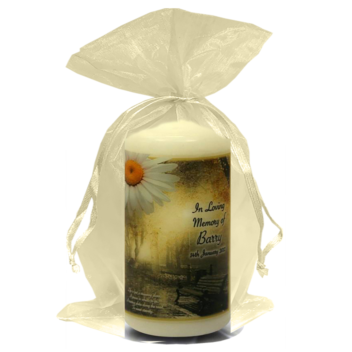 Customised Remembrance Favour Candle - Bench & Flower