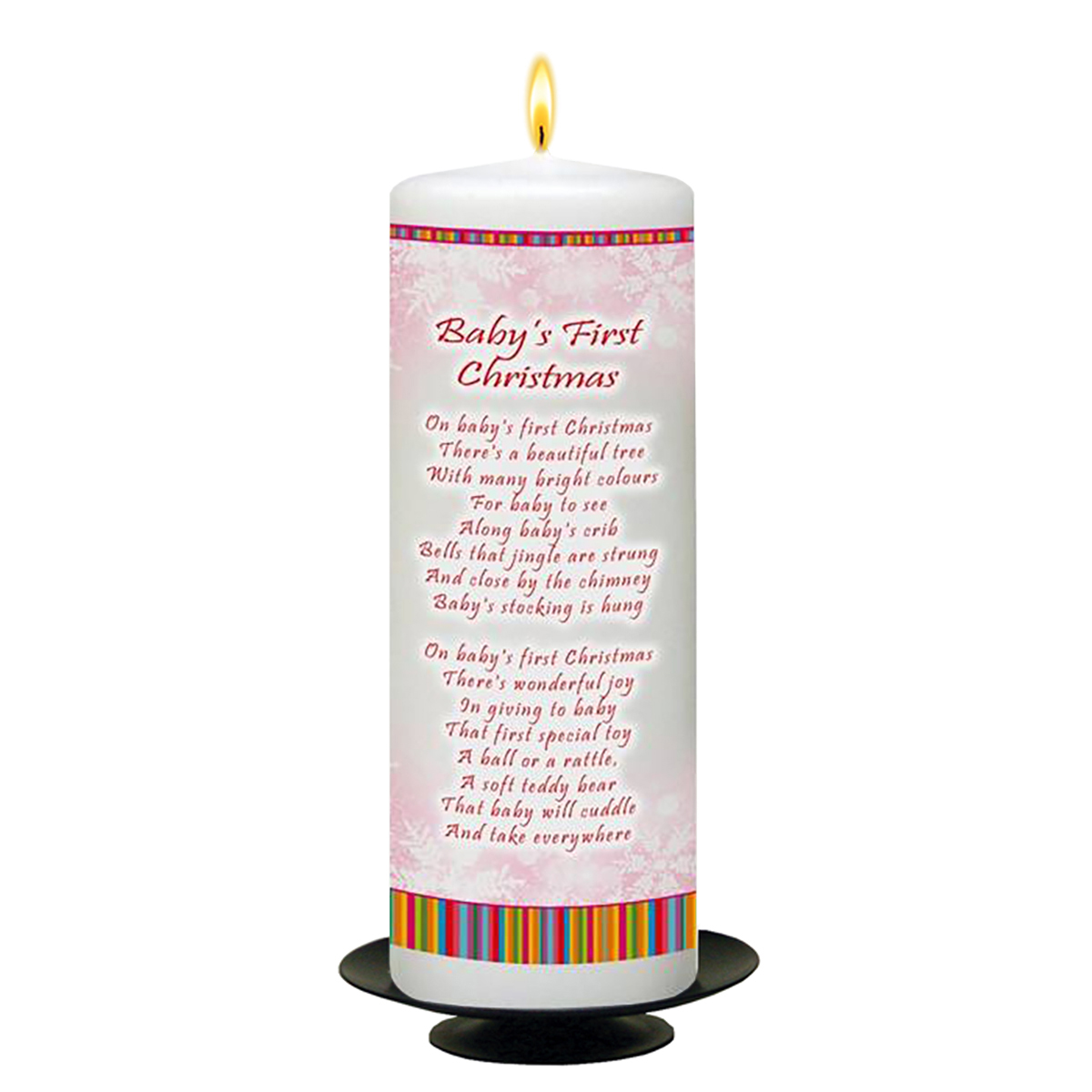 Customised Babys 1st Christmas Candle - Red Snowflakes & Stripes