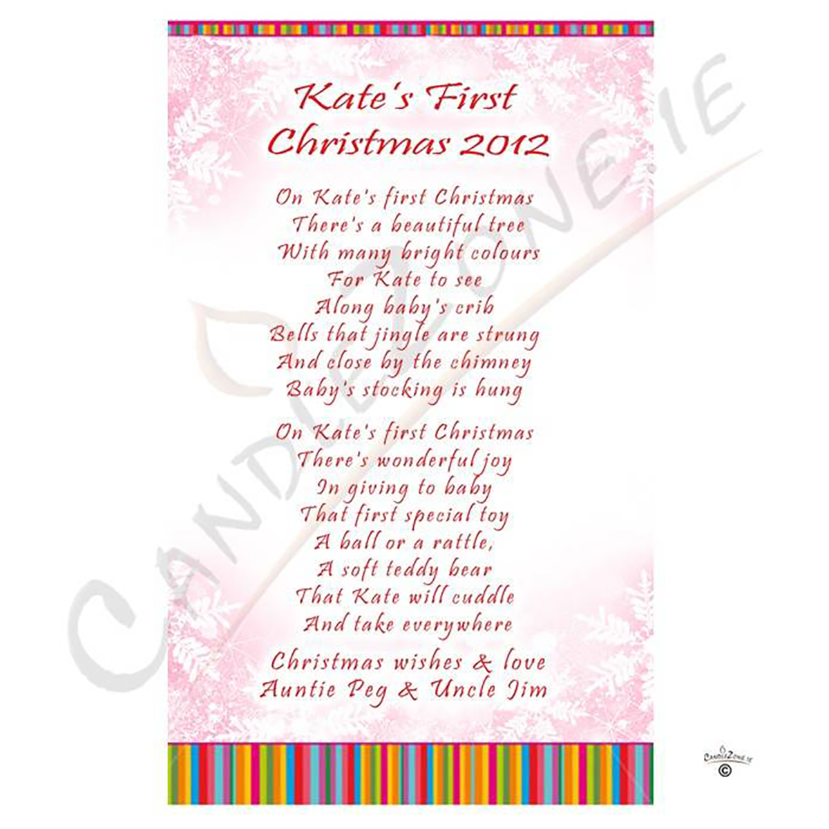 Customised Babys 1st Christmas Candle - Red Snowflakes with Photo